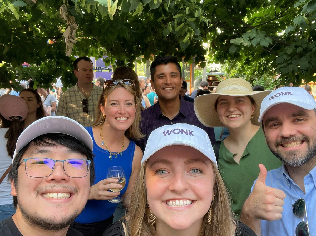 Wonk Week attendees socializing at an outdoor event