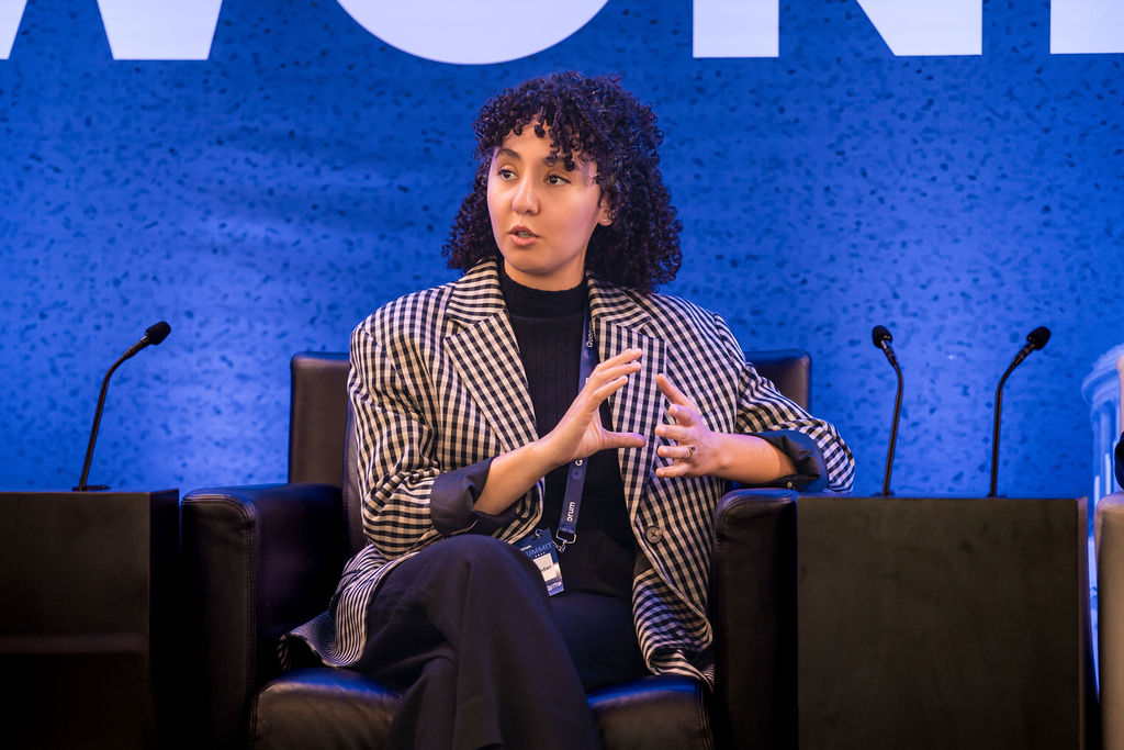 A speaker addressing the audience at a Wonk Week in-person event
